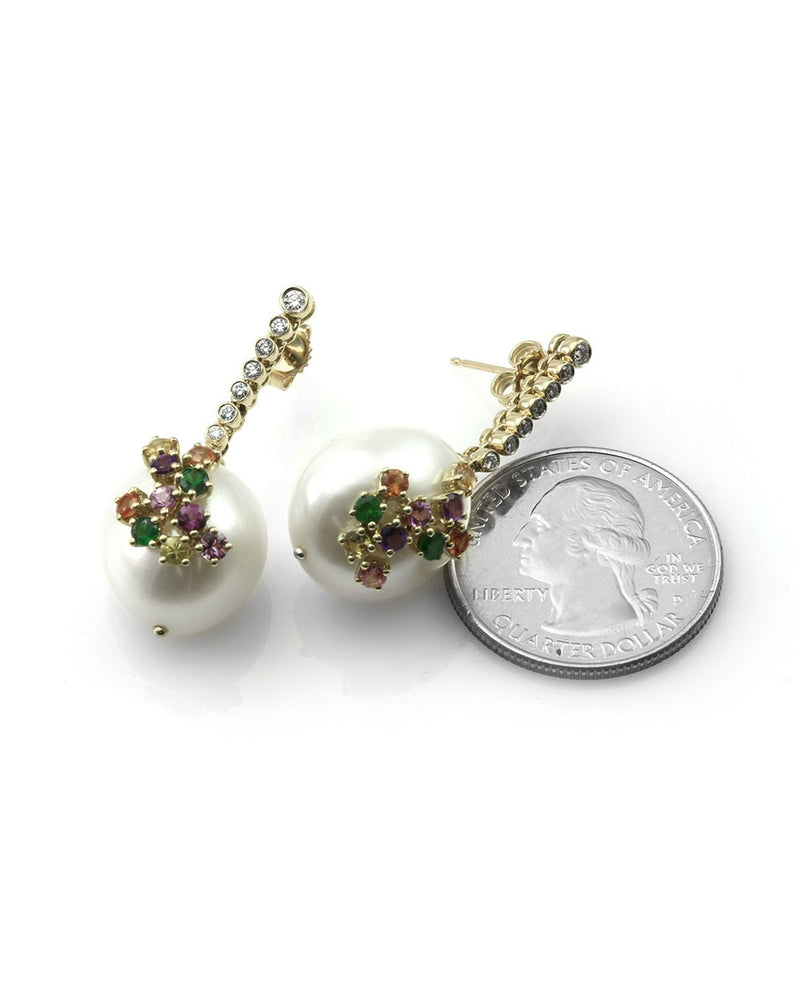 Laura Medine Rococo South Sea Pearl, Sapphire and Diamond Earrings in Gold