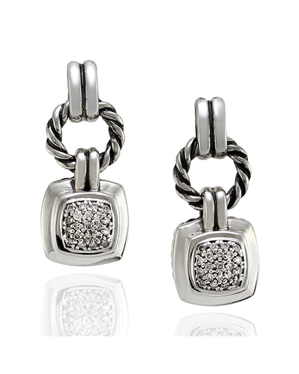 David Yurman Renaissance Pave Diamond Drop Earrings In Sterling Silver