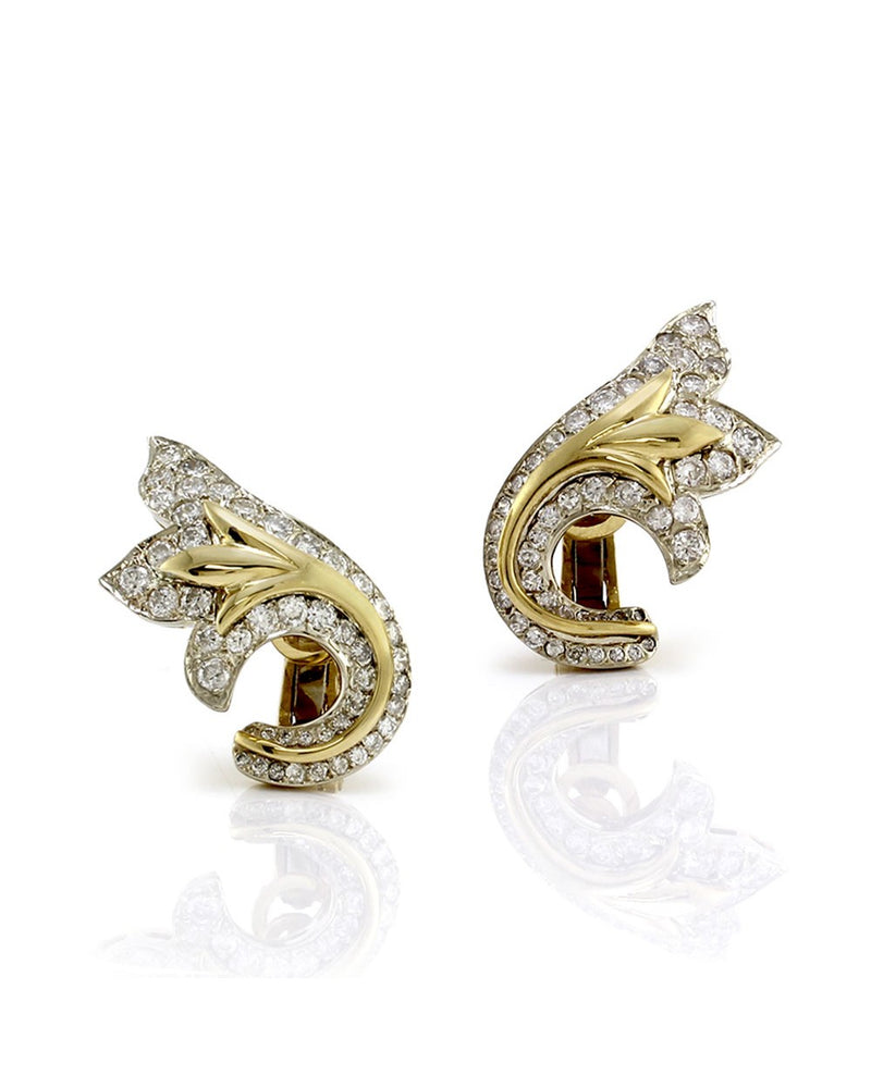 Pave Diamond Leaf Climber Earrings in Gold