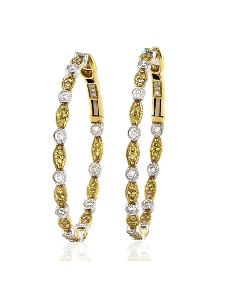 Hidalgo Yellow and White Diamond Inside Outside Hoop Earrings in White & Yellow Gold