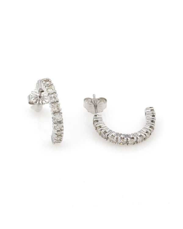 Diamond Half Hoop Earrings in White Gold