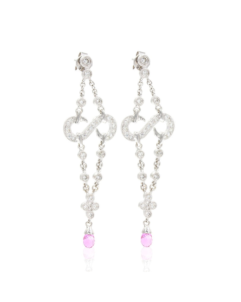 Diamond and Pink Sapphire Briolette Chandelier Earrings