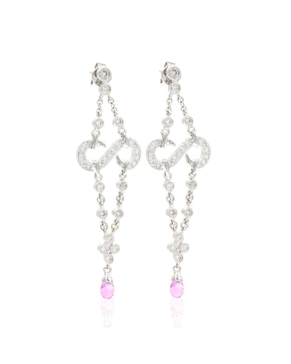 Diamond and Pink Sapphire Briolette Chandelier Earrings