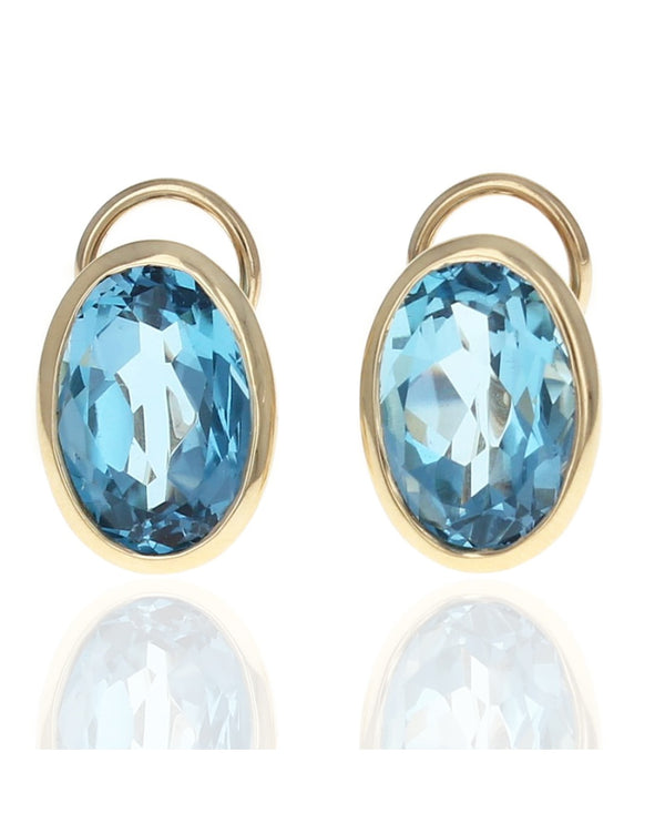 Oval Faceted Swiss Blue Topaz Earrings