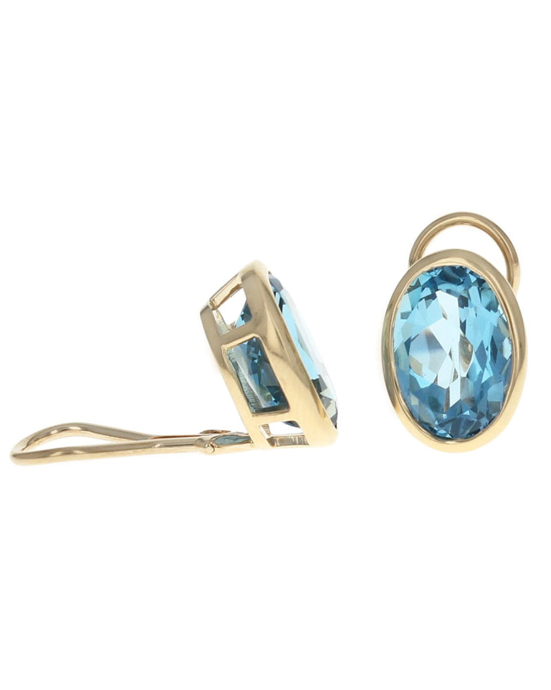 Oval Faceted Swiss Blue Topaz Earrings