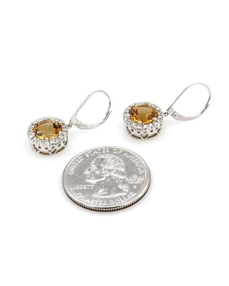 Citrine and Diamond Halo Earrings in Gold