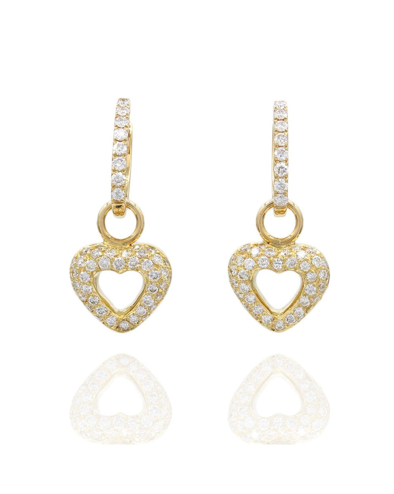 Pave Diamond Heart Charm Gold Earrings