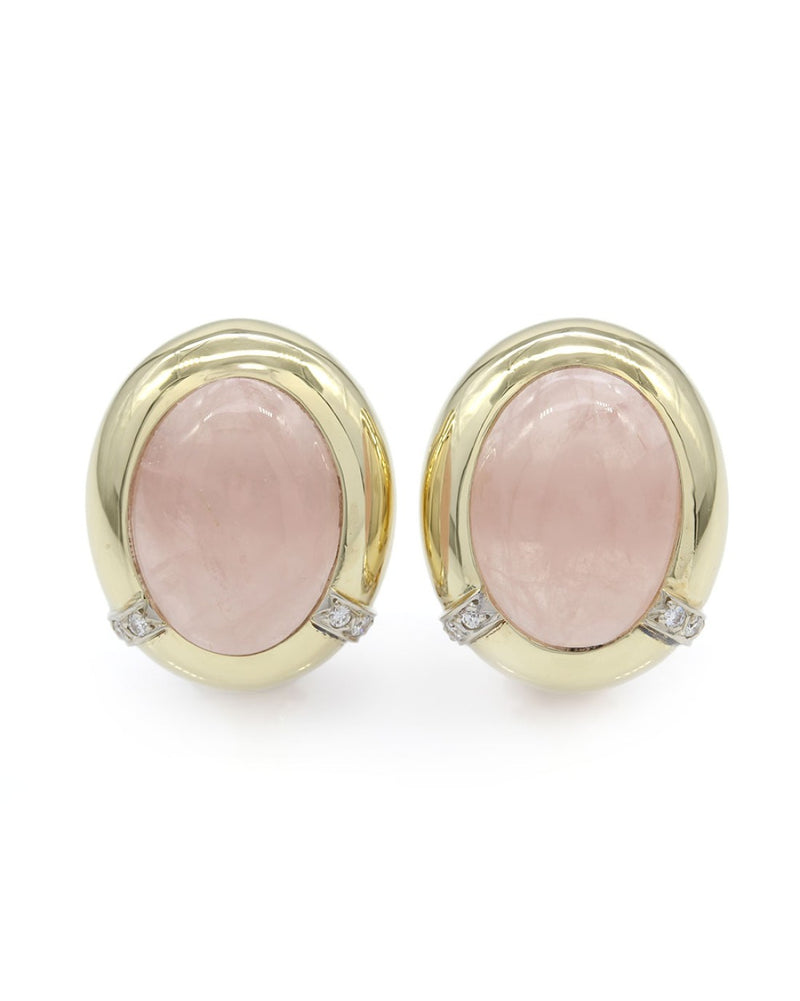 Rose Quartz and Diamond Earrings in Gold