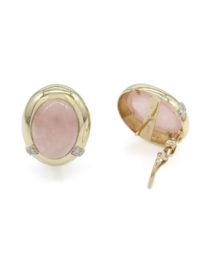 Rose Quartz and Diamond Earrings in Gold