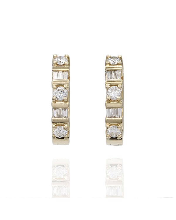 Alternating Round and Baguette Diamond Earrings