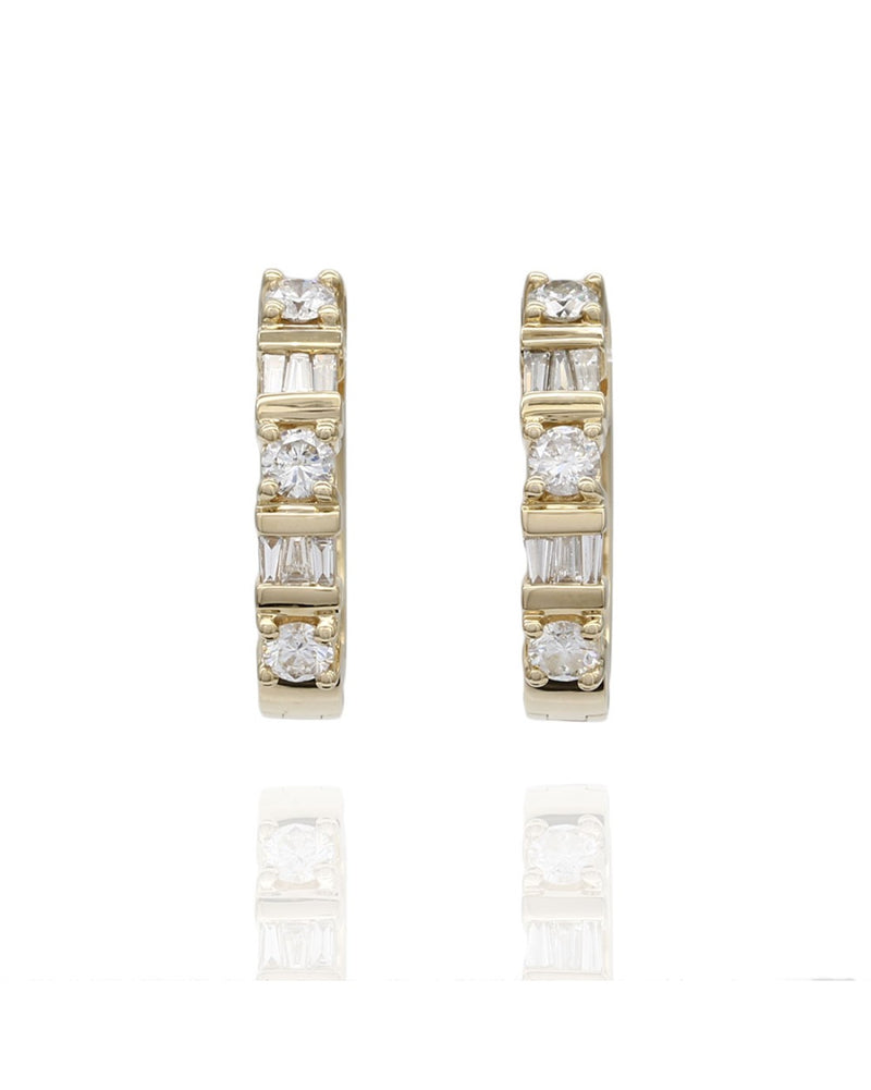 Alternating Round and Baguette Diamond Earrings