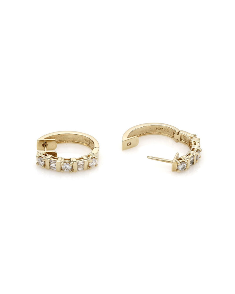 Alternating Round and Baguette Diamond Earrings