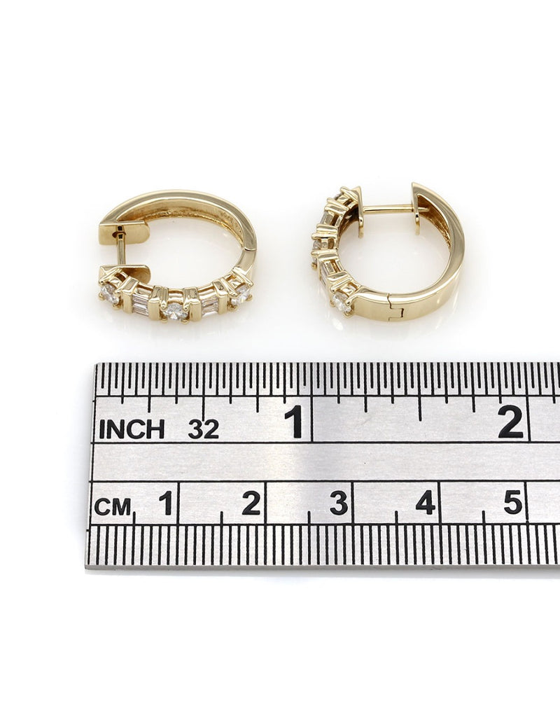 Alternating Round and Baguette Diamond Earrings