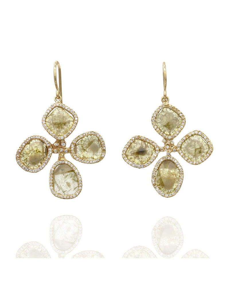 Fancy Yellow Diamond Slice and Pave Diamond Earrings in Gold