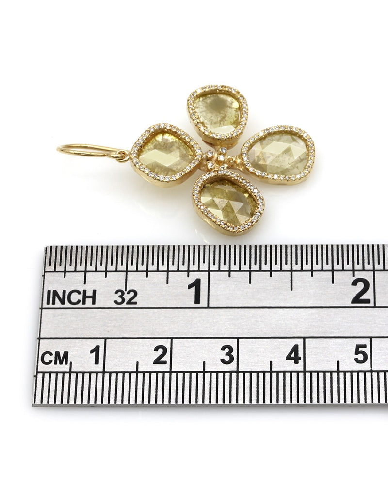 Fancy Yellow Diamond Slice and Pave Diamond Earrings in Gold