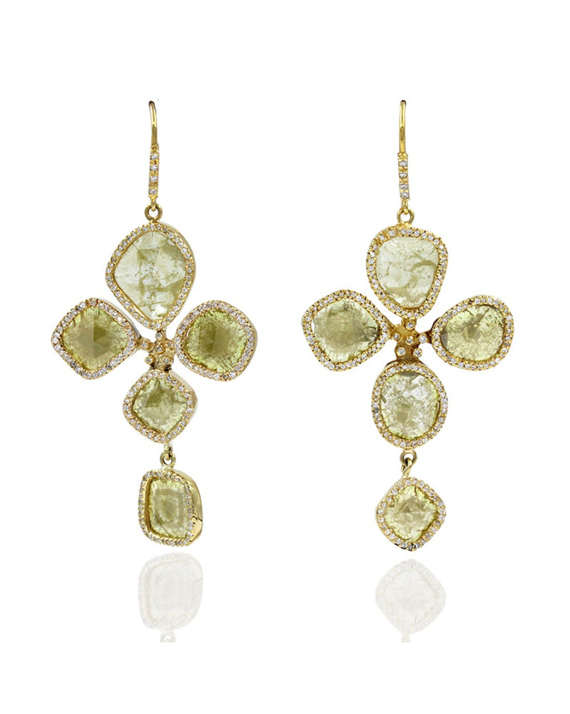 Fancy Yellow Diamond Slice and Pave Diamond Earrings in Gold