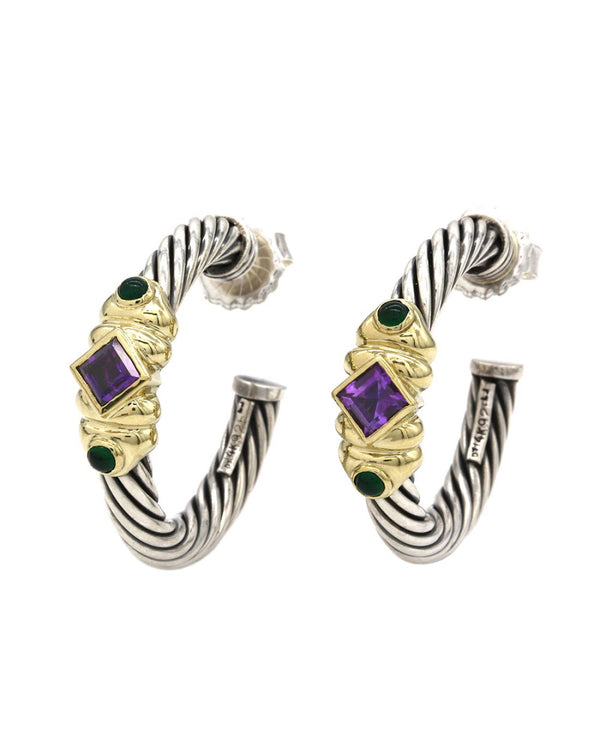 David Yurman Renaissance Amethyst and Onyx Earrings in Silver and Gold