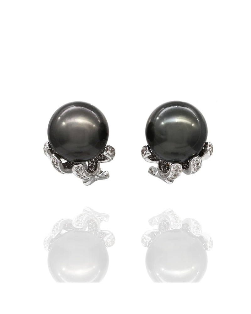 Tahitian South Sea Pearl and Diamond Earrings in Gold