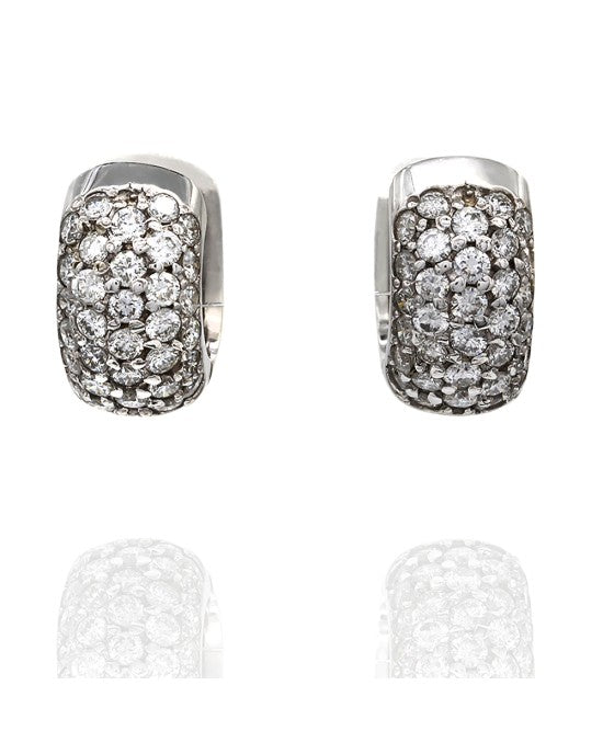 Pave Diamond Huggie Earrings in White Gold