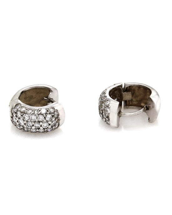 Pave Diamond Huggie Earrings in White Gold