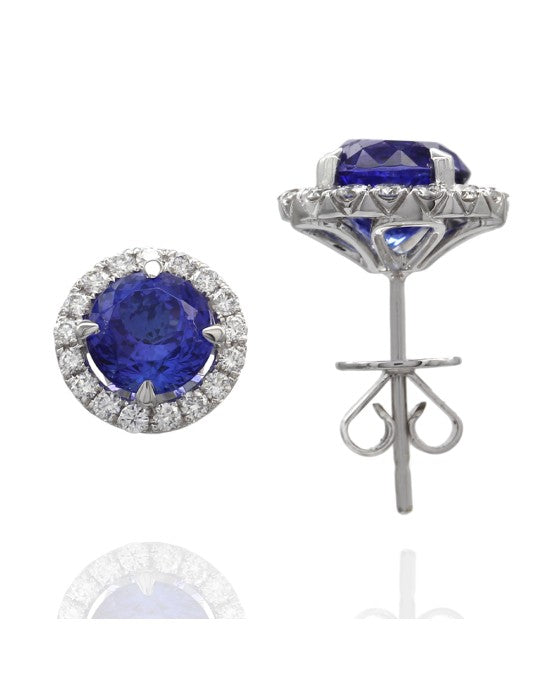 Tanzanite and Diamond Halo Earrings in Gold