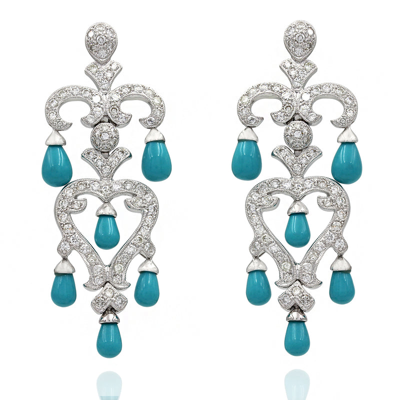 Diamond and Turquoise Earrings in Gold