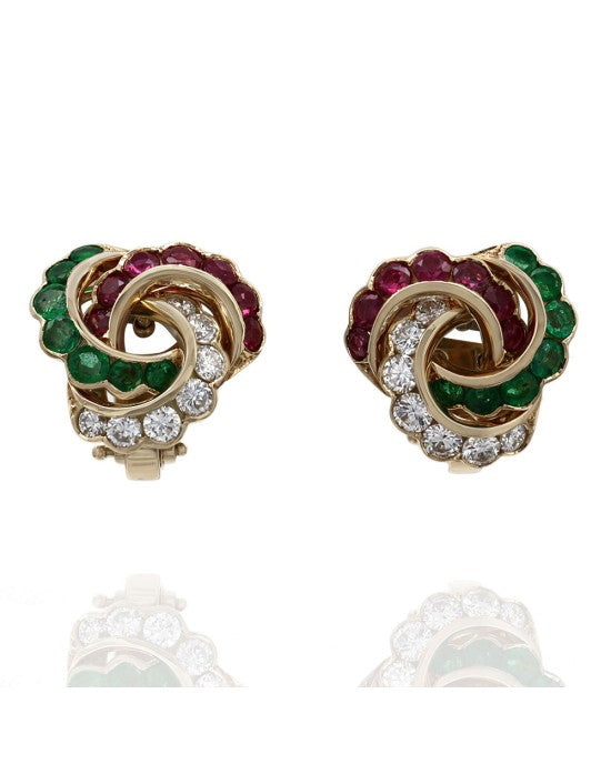 Ruby, Emerald and Diamond Earrings in Gold