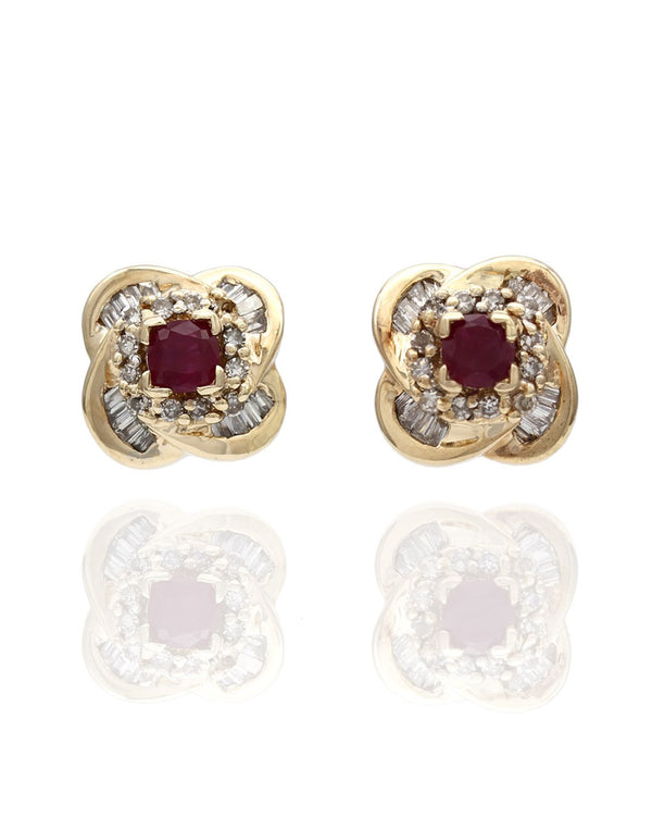 14KY Ruby and Diamond Quatrefoil Earrings