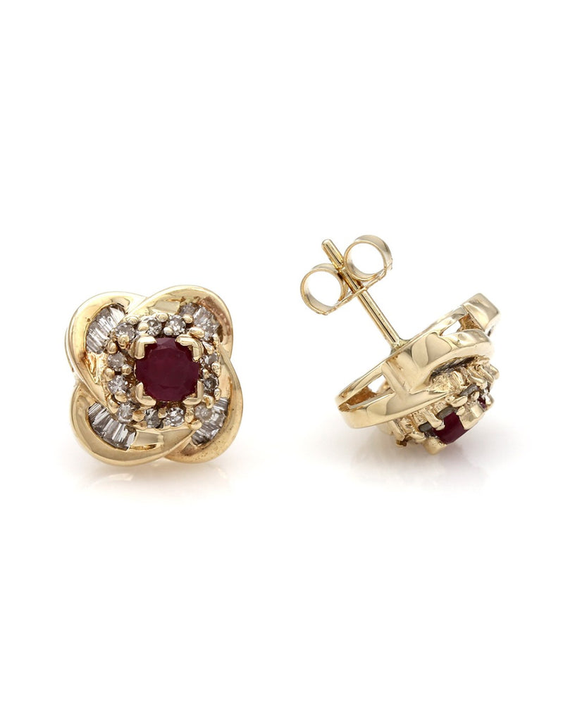 14KY Ruby and Diamond Quatrefoil Earrings