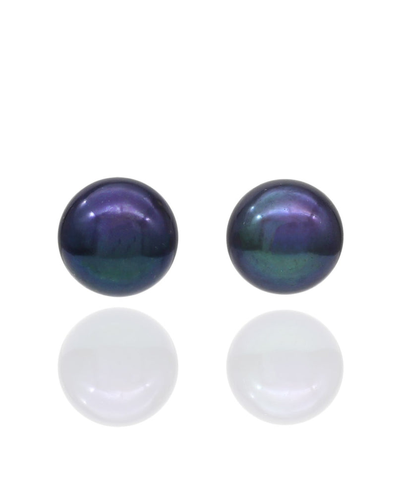 Black Pearl Stud Earrings 14KY