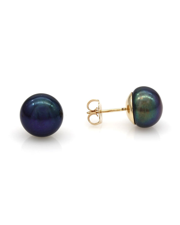 Black Pearl Stud Earrings 14KY