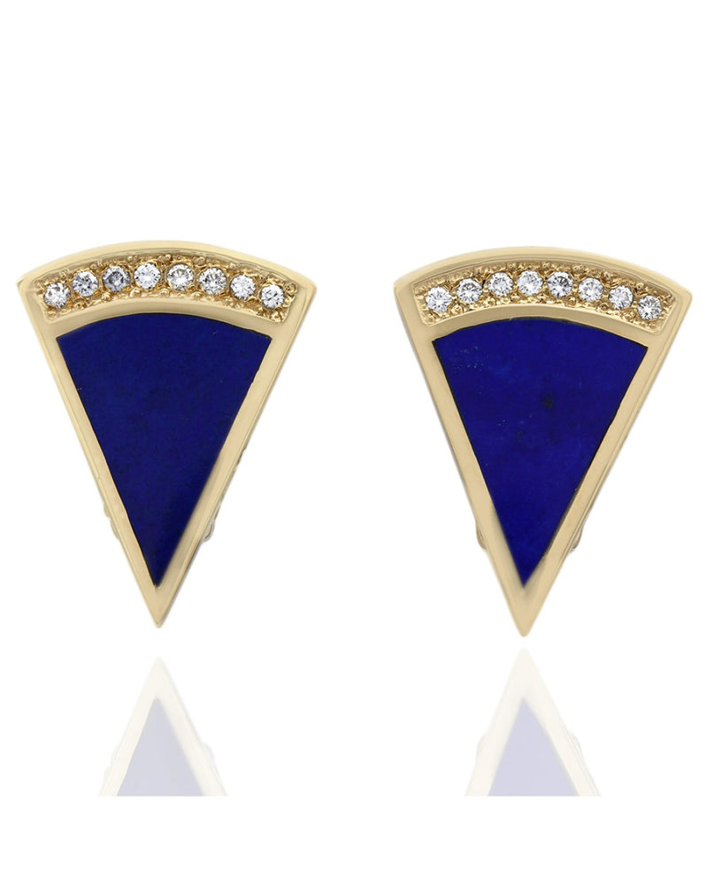 Triangular Lapis and Diamond Earrings