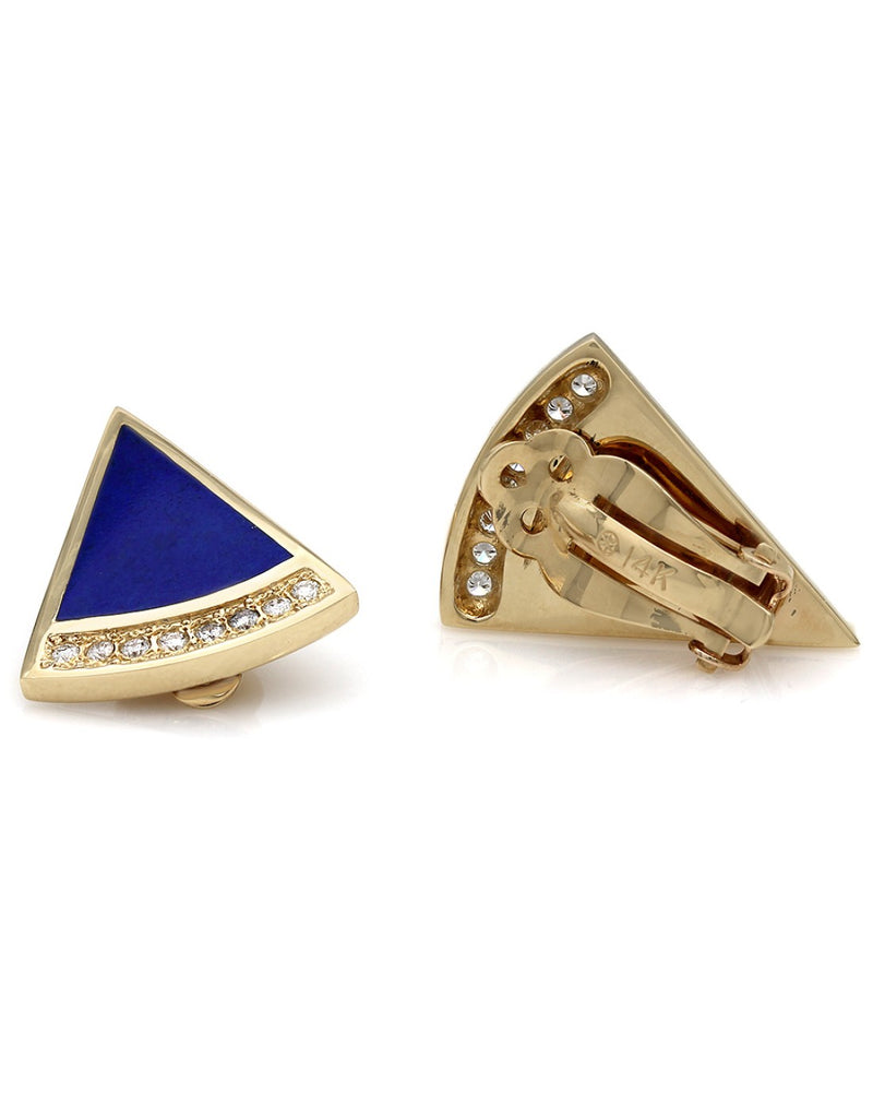 Triangular Lapis and Diamond Earrings