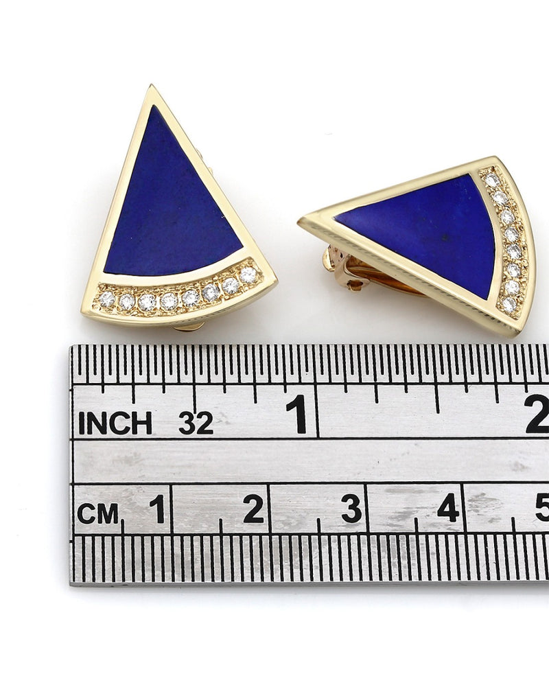 Triangular Lapis and Diamond Earrings