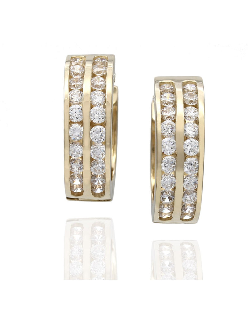 Two Row Diamond Huggie Earrings in Yellow Gold