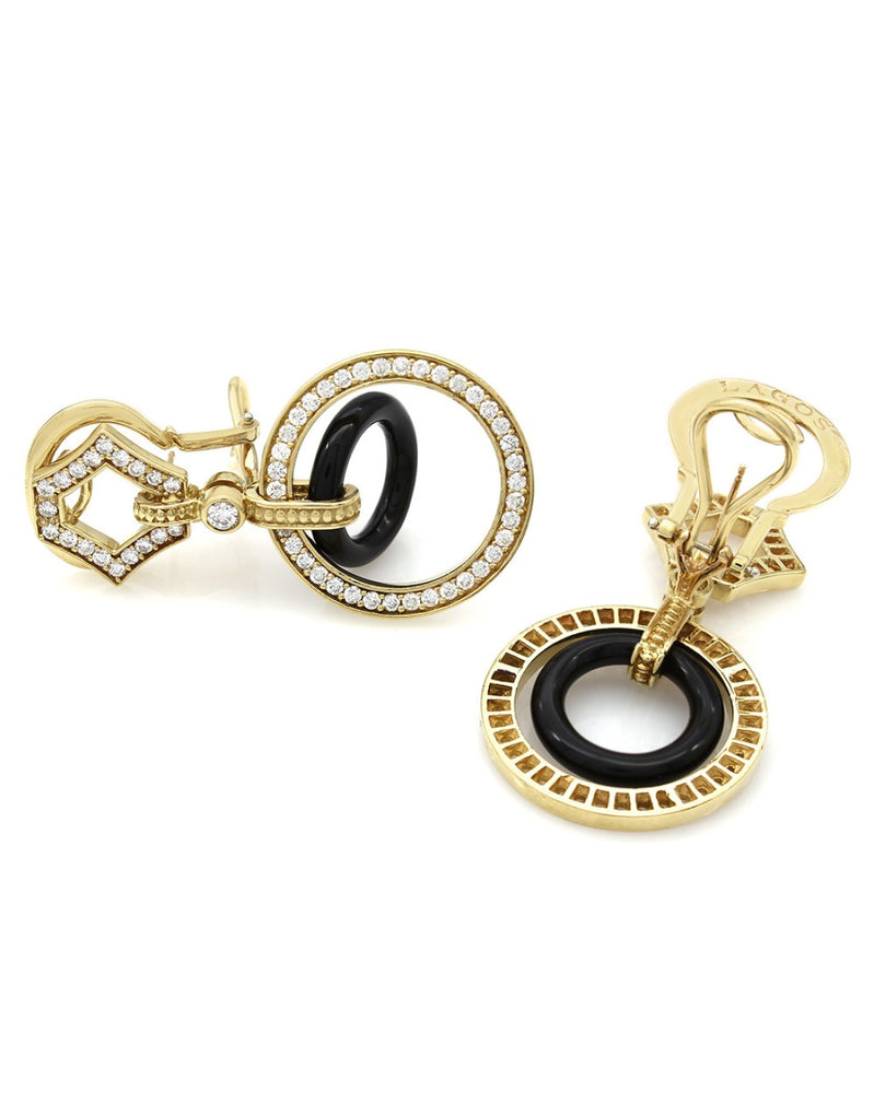 Lagos Diamond and Black Onyx Drop Earrings