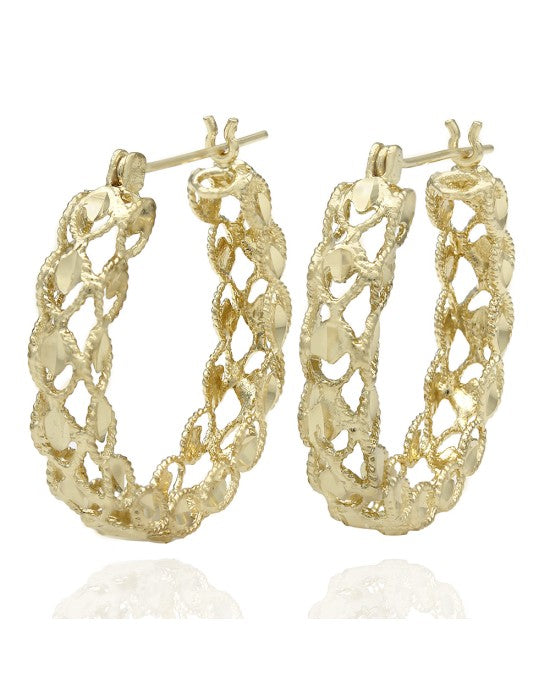 Bright Cut Open Hoop Earrings in Yellow Gold