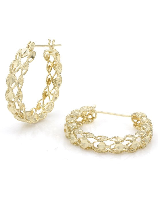 Bright Cut Open Hoop Earrings in Yellow Gold