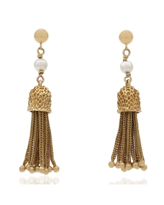 Mesh Dangle Earrings with Pearl Accent