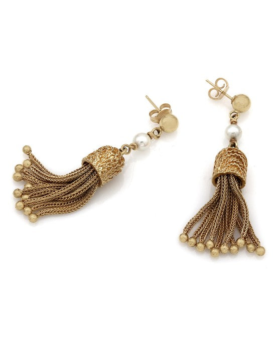 Mesh Dangle Earrings with Pearl Accent