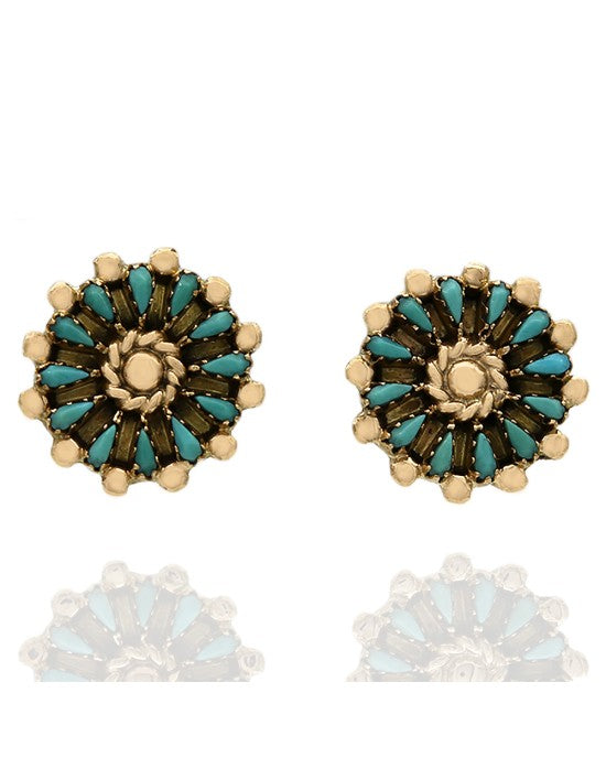 Bead Edge Turquoise Stud Earrings