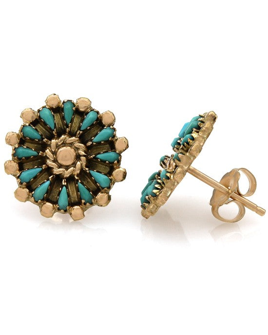 Bead Edge Turquoise Stud Earrings