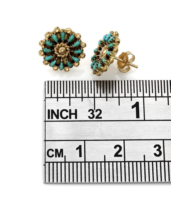 Bead Edge Turquoise Stud Earrings