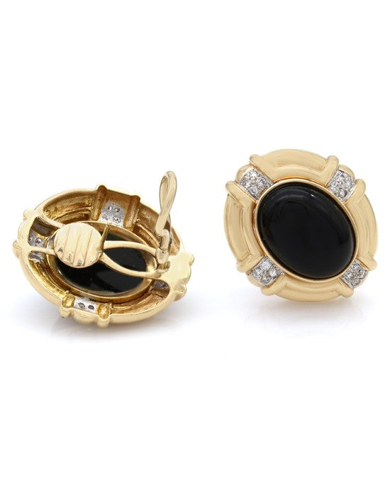 Black Onyx and Diamond Oval Earrings