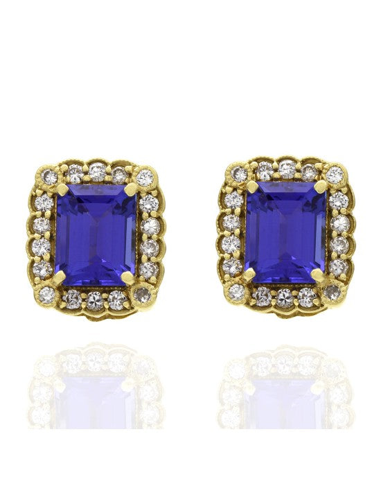 18KY Tanzanite and Diamond Halo Earrings