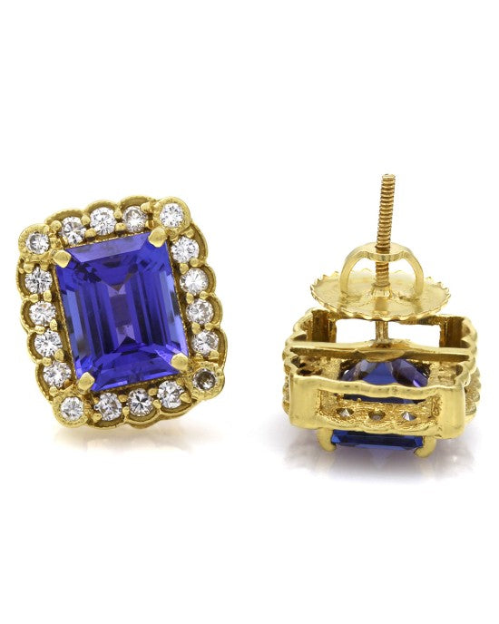 18KY Tanzanite and Diamond Halo Earrings