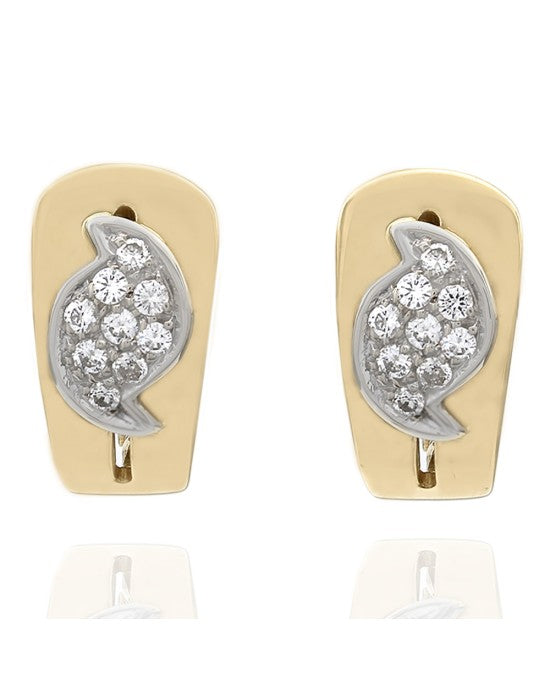 Pave Diamond Fashion Earrings in Two-Tone 14k Yellow and White Gold