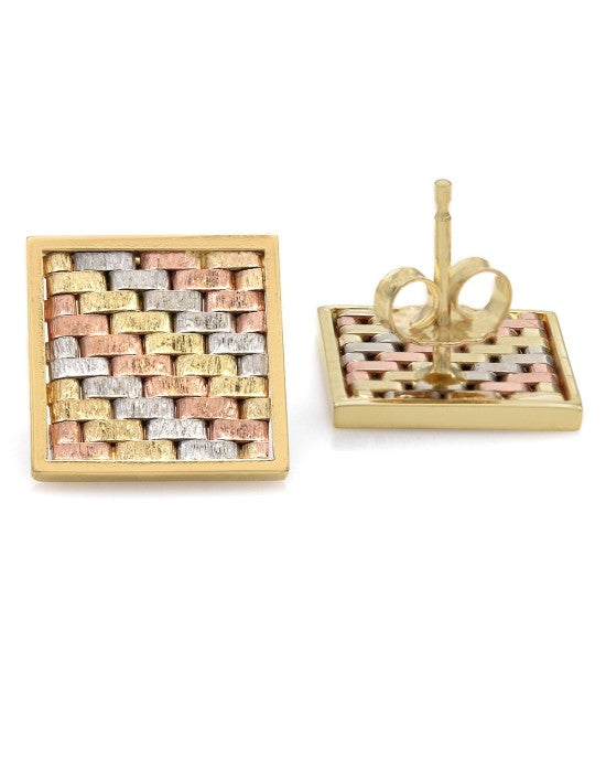 3 Tone Square Woven Earrings