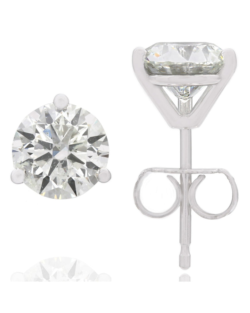 Round Brilliant Cut Diamond Martini Stud Earrings in 14KW