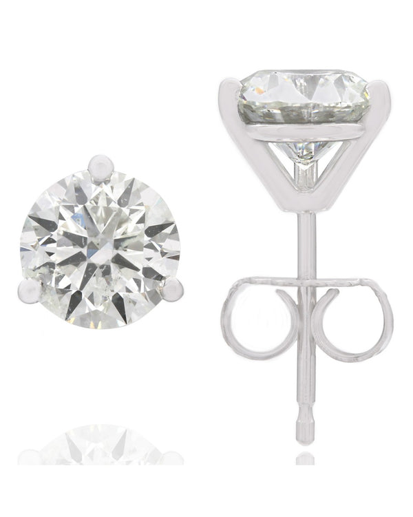 Round Brilliant Cut Diamond Martini Stud Earrings in 14KW